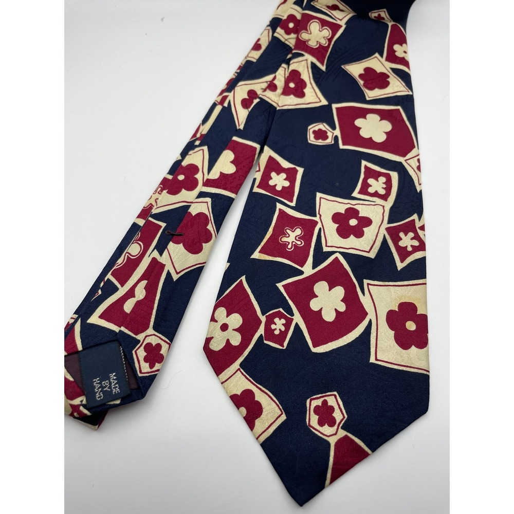 Polo Ralph Lauren Silk Tie Navy Burgundy Cream Geometric Floral Made in USA